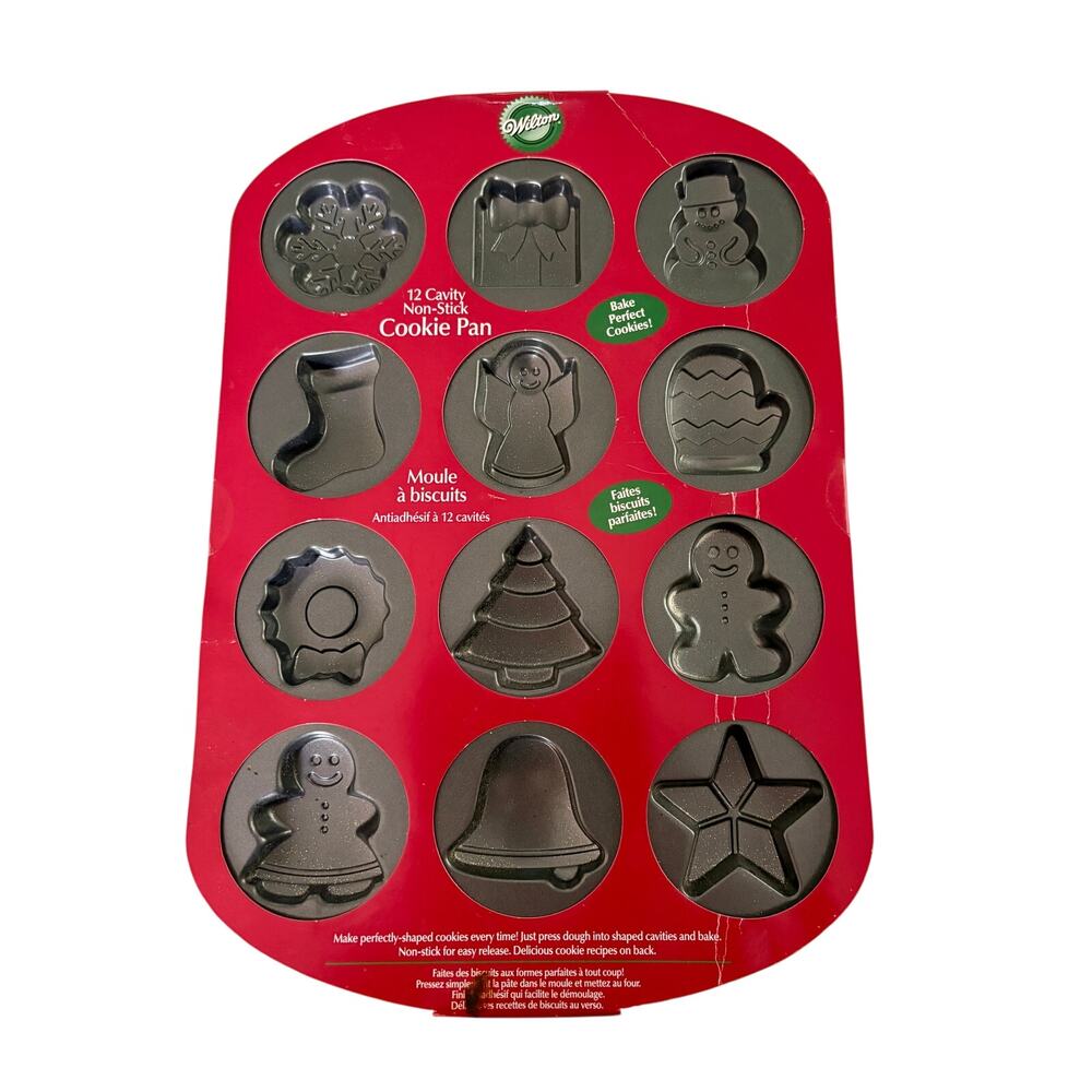 Wilton Christmas Holiday 12 Cavity Cookie Pan Nonstick Shapes 2105-8122 NOS
